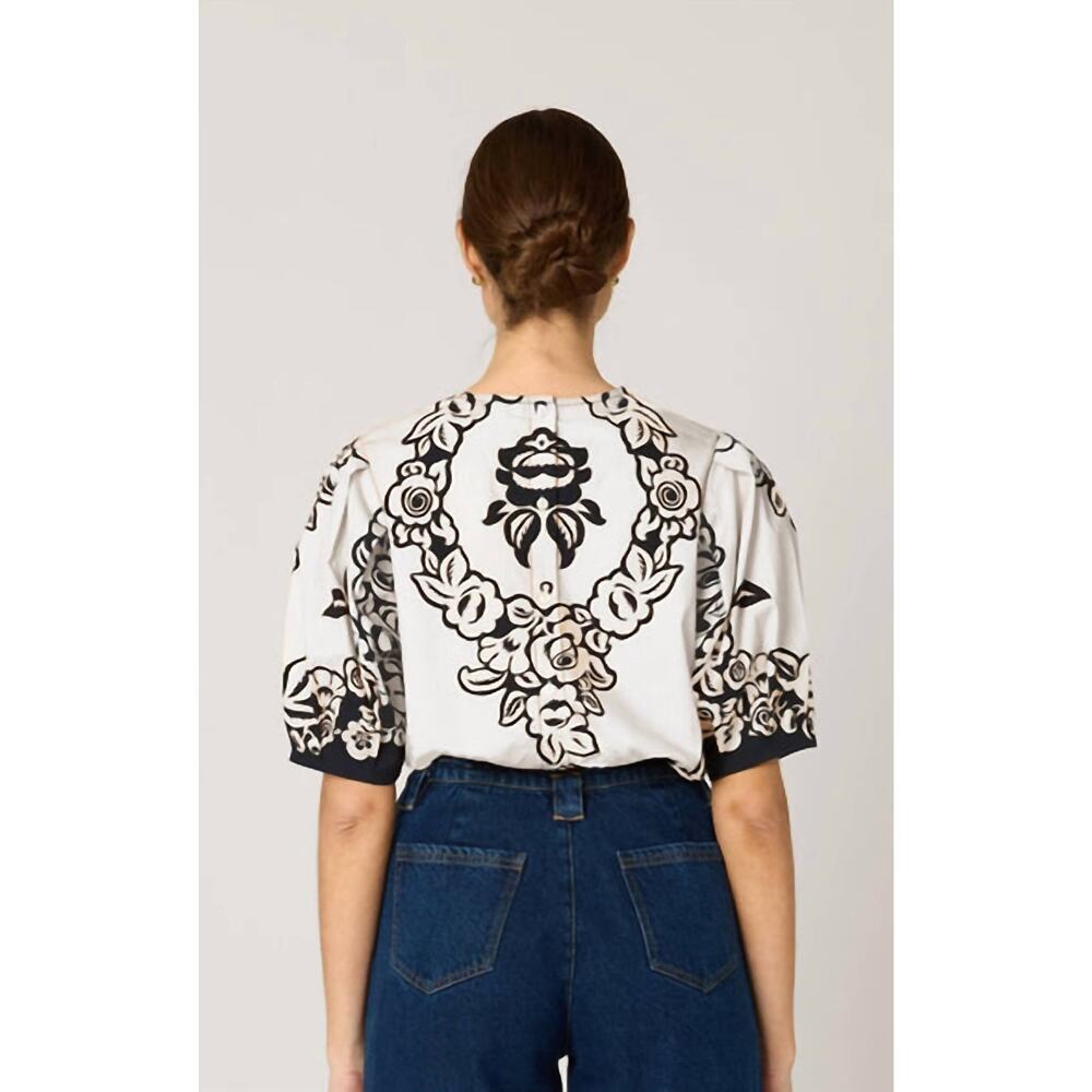 NWT Cleobella Kinsley Blouse Botanico Organic Cotton Floral Black White Small - Picture 2 of 9
